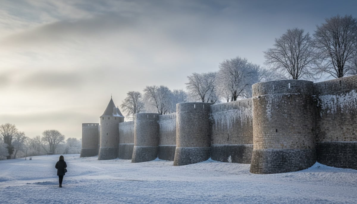 Remparts givrés de Langres par un matin d'hiver glacial
