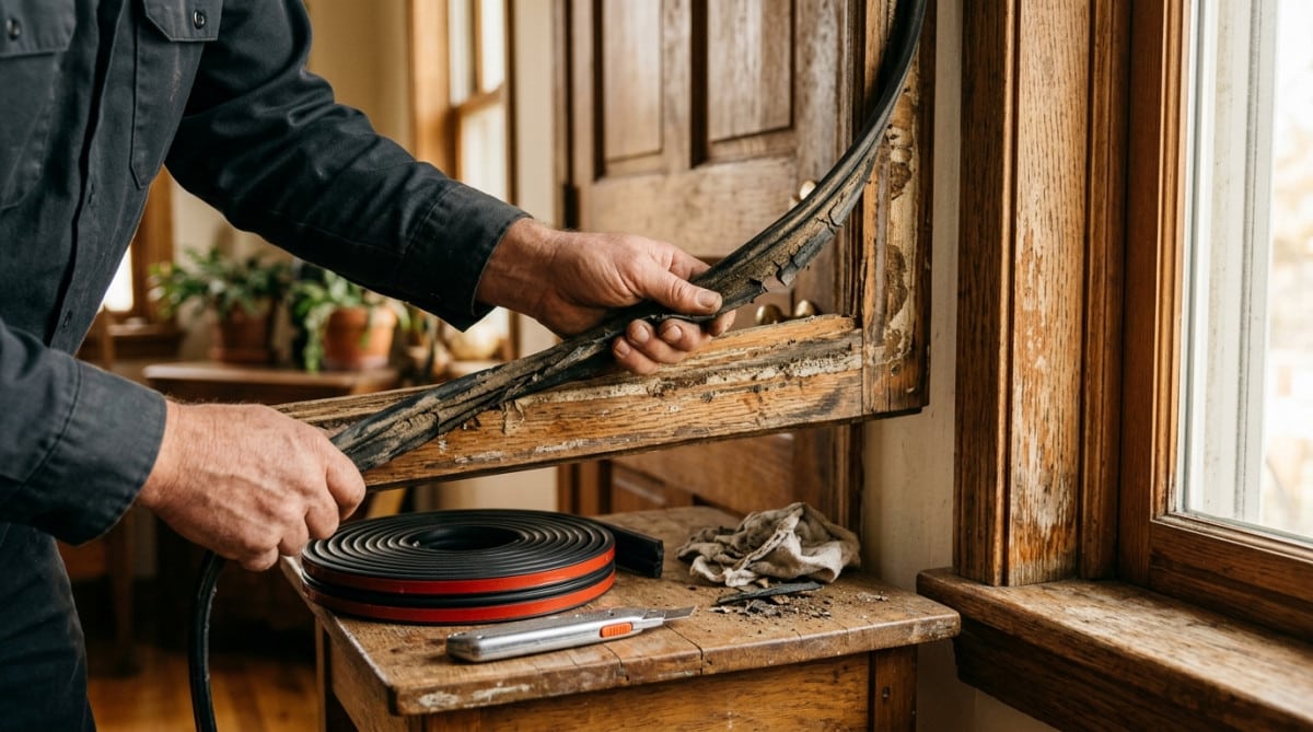 Remplacement d'un ancien joint de porte par un joint EPDM neuf