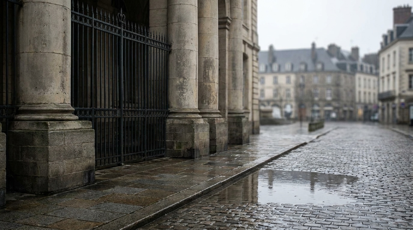 Façade d'un tribunal français vue depuis la rue