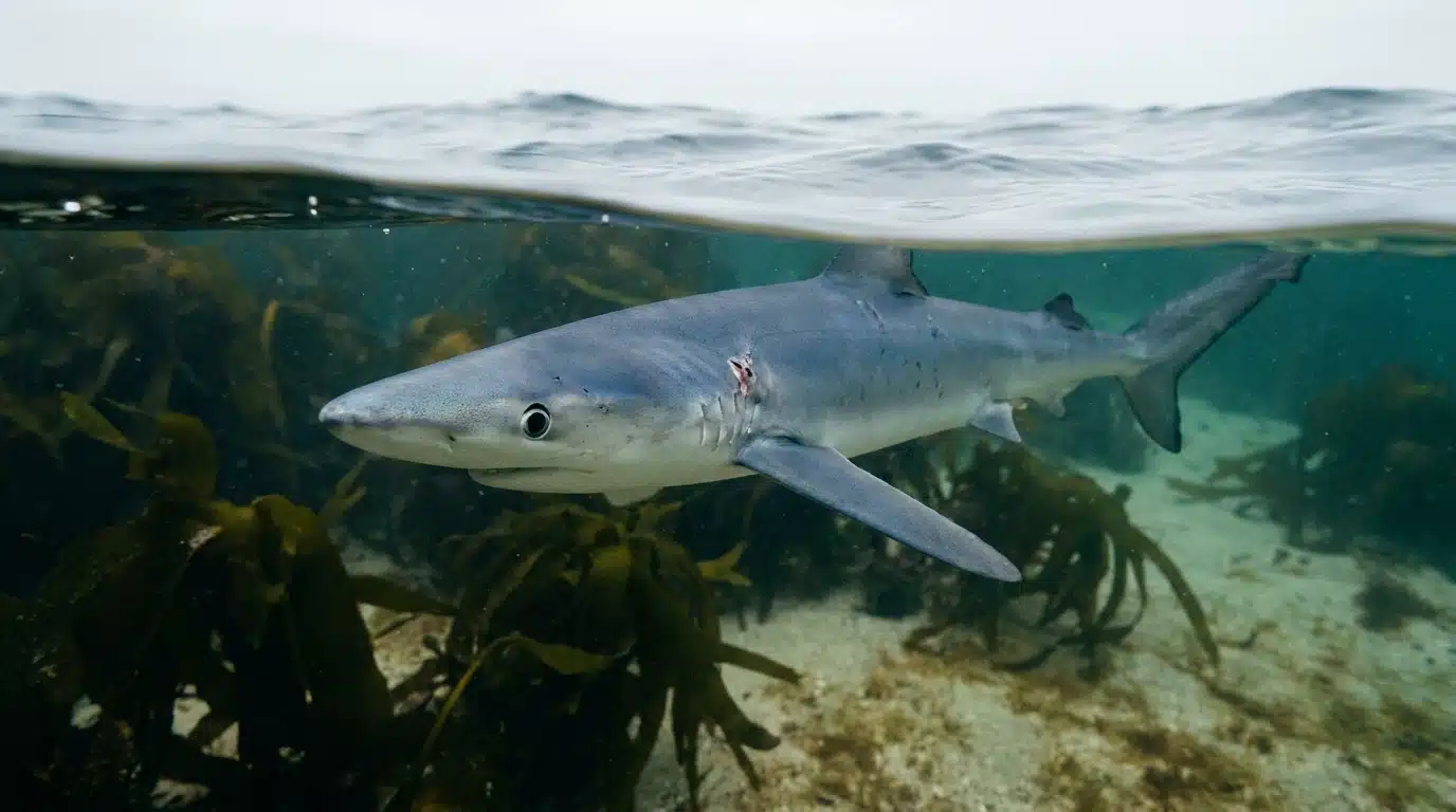 Requin bleu juvénile nageant sous la surface de l'Atlantique