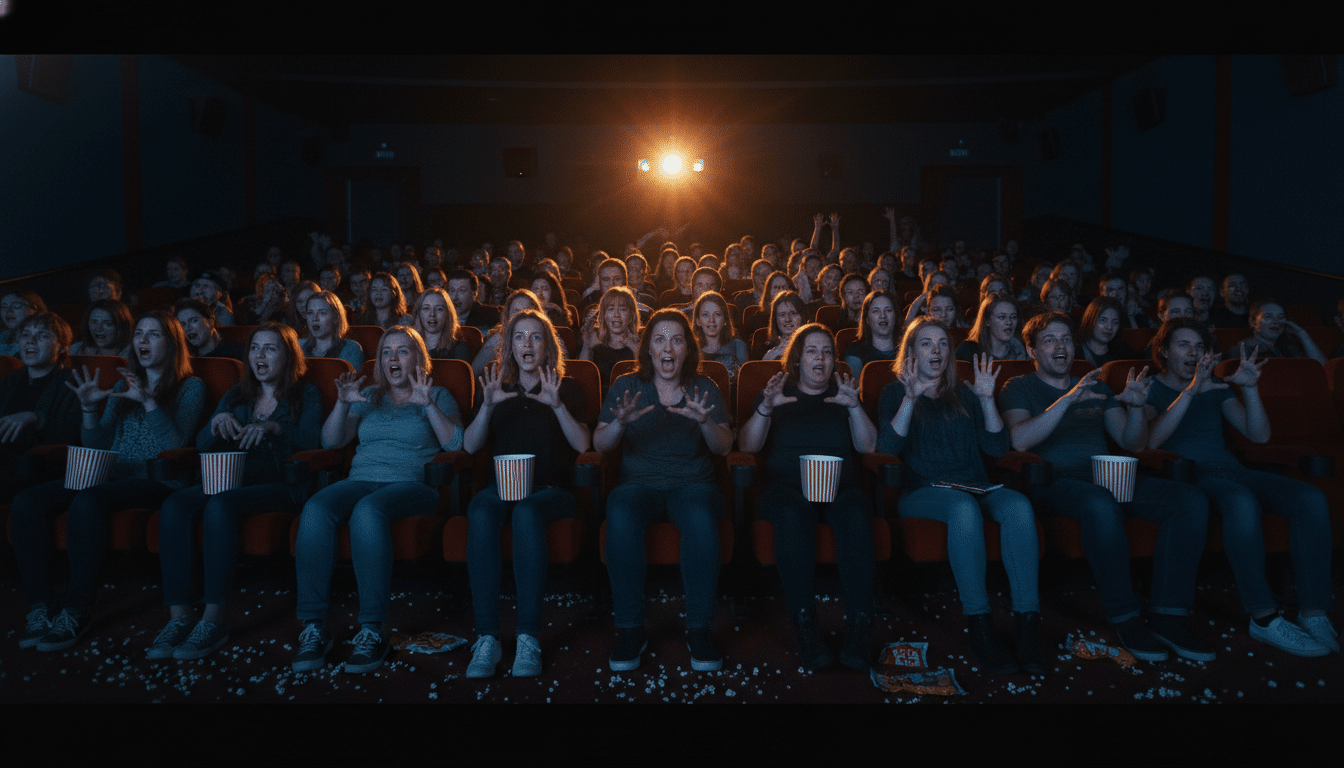Spectateurs terrifiés dans une salle de cinéma