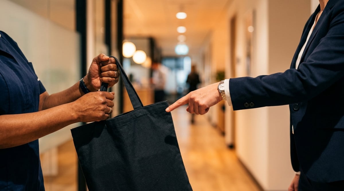 Responsable demandant à un employé d'ouvrir son sac
