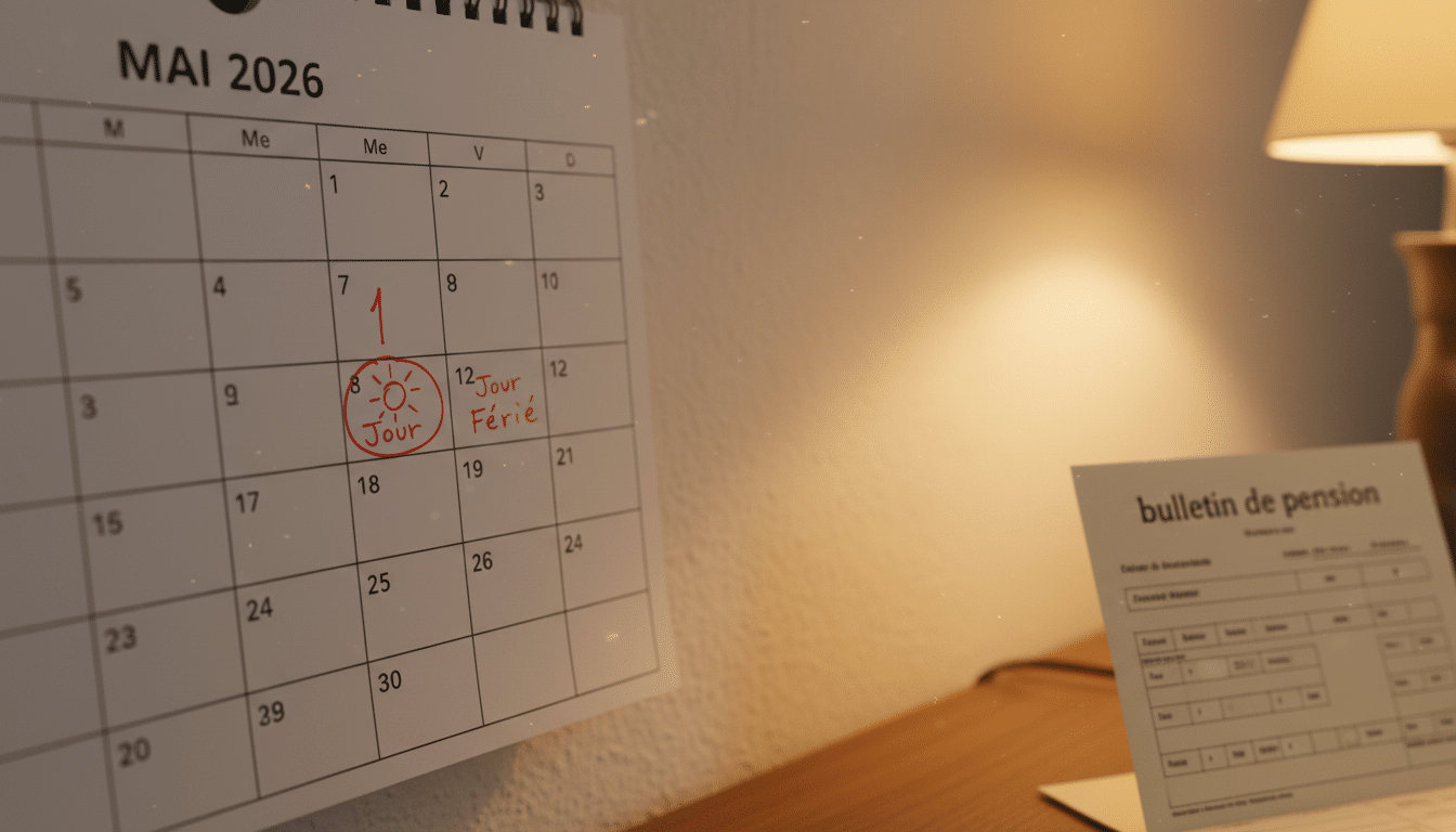 Calendrier de mai 2026 avec le 1er mai férié entouré