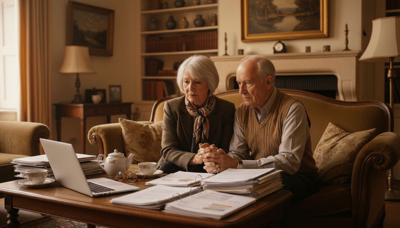 Couple de retraités vérifiant leurs documents de pension