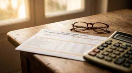 Document de pension retraite posé sur un bureau en bois
