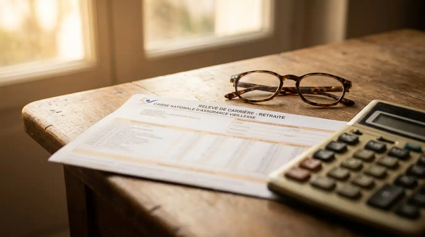 Document de pension retraite posé sur un bureau en bois