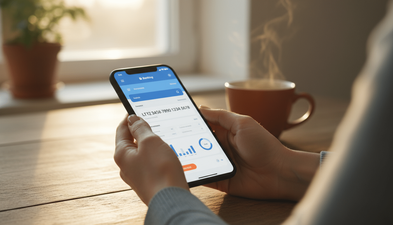 Personne vérifiant son IBAN étranger sur une appli bancaire
