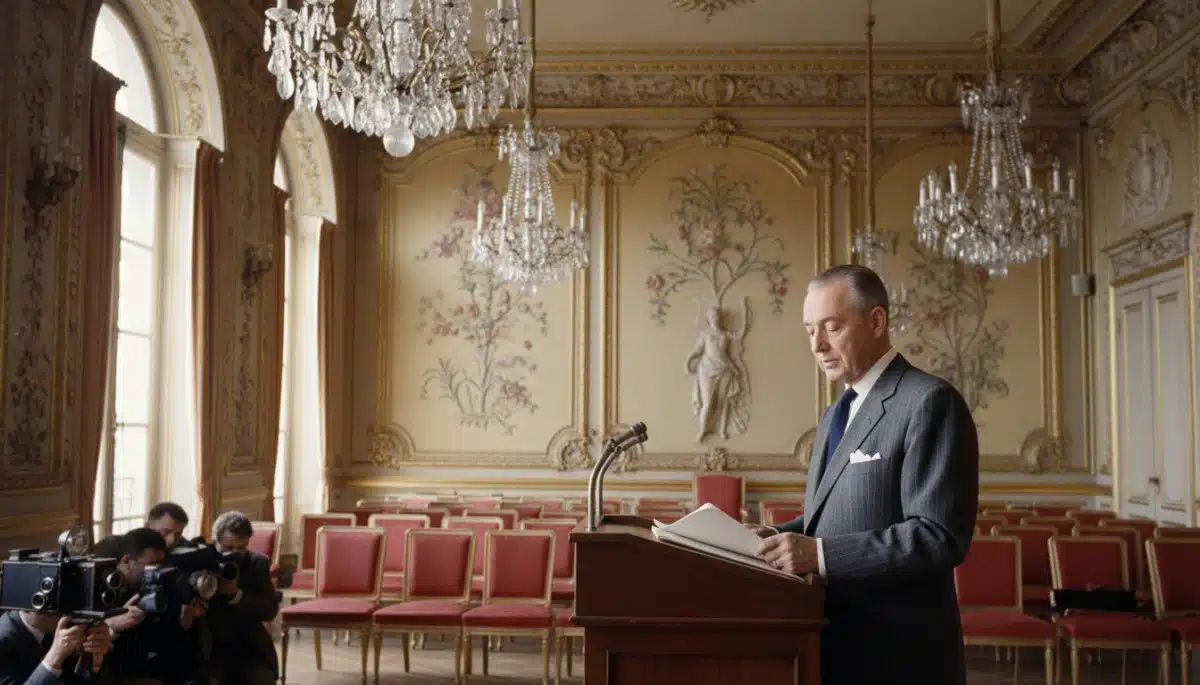 Robert Schuman lisant la déclaration de 1950 à Paris