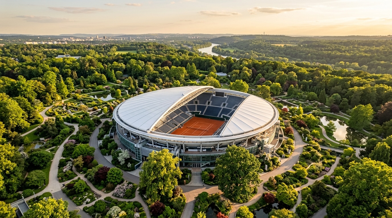 Court de tennis rénové avec toit rétractable à Roland-Garros