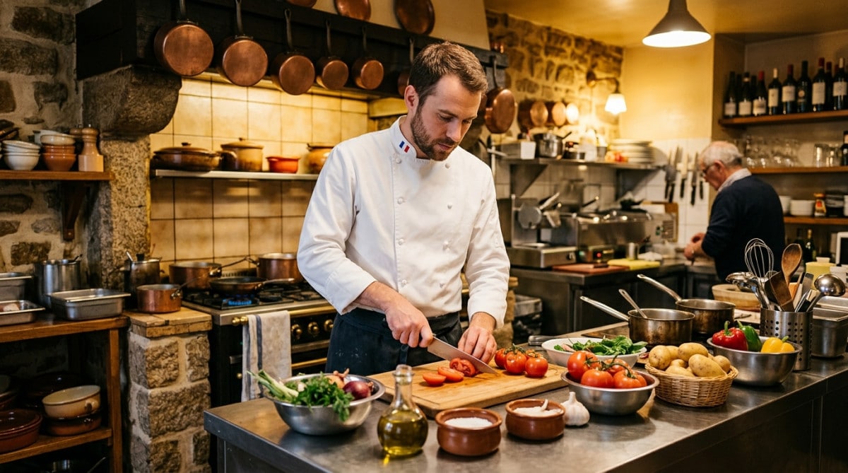 Romain cuisinier en cuisine dans un restaurant à Limoges
