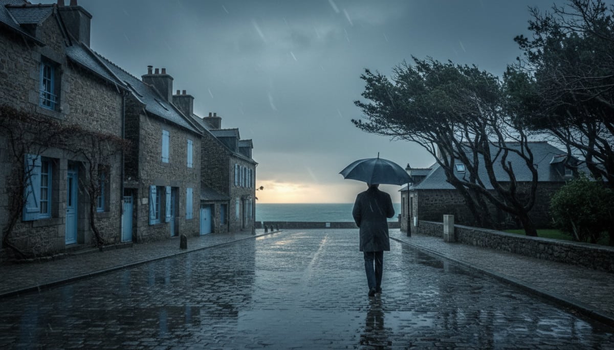 Rue bretonne sous la pluie ce mardi matin