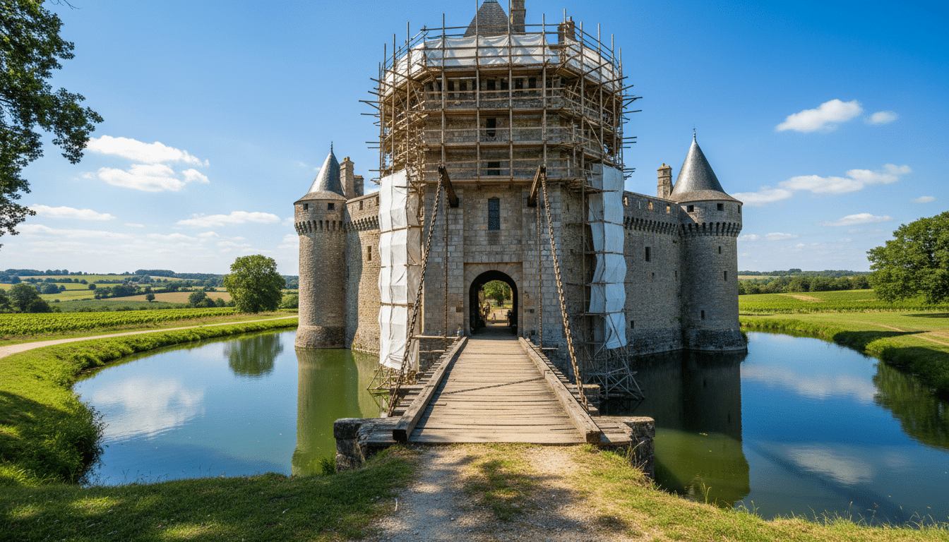 La famille Théry restaure le pont-levis du château