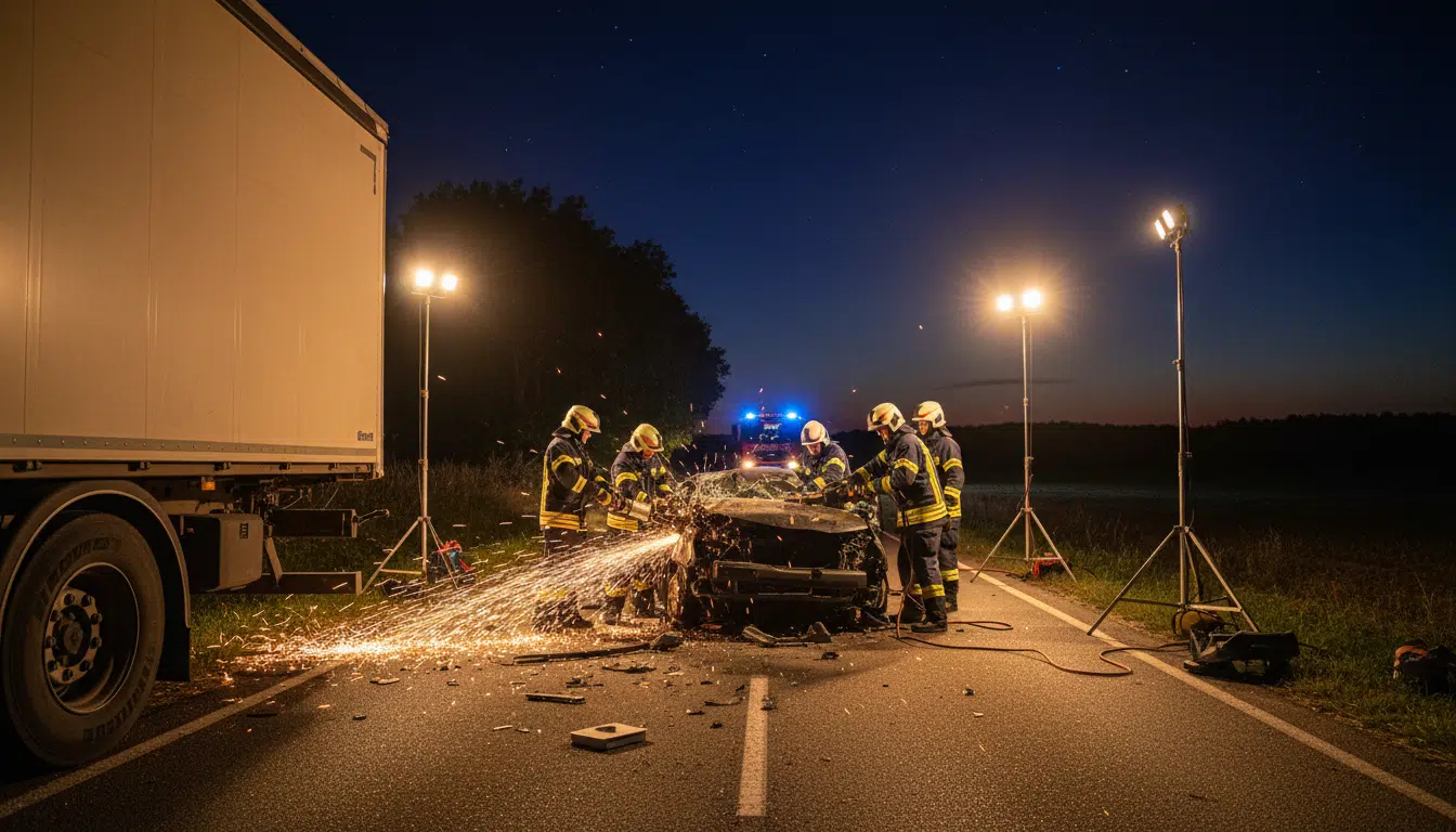 Pompiers désincarcérant un conducteur d'une épave