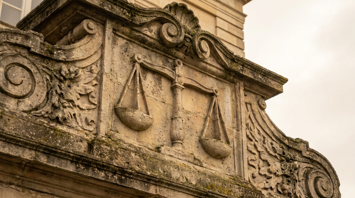 Symbole de la justice sur une façade de tribunal