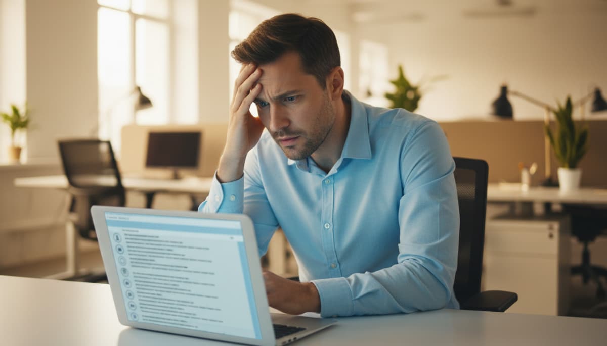 Salarié inquiet devant sa messagerie professionnelle