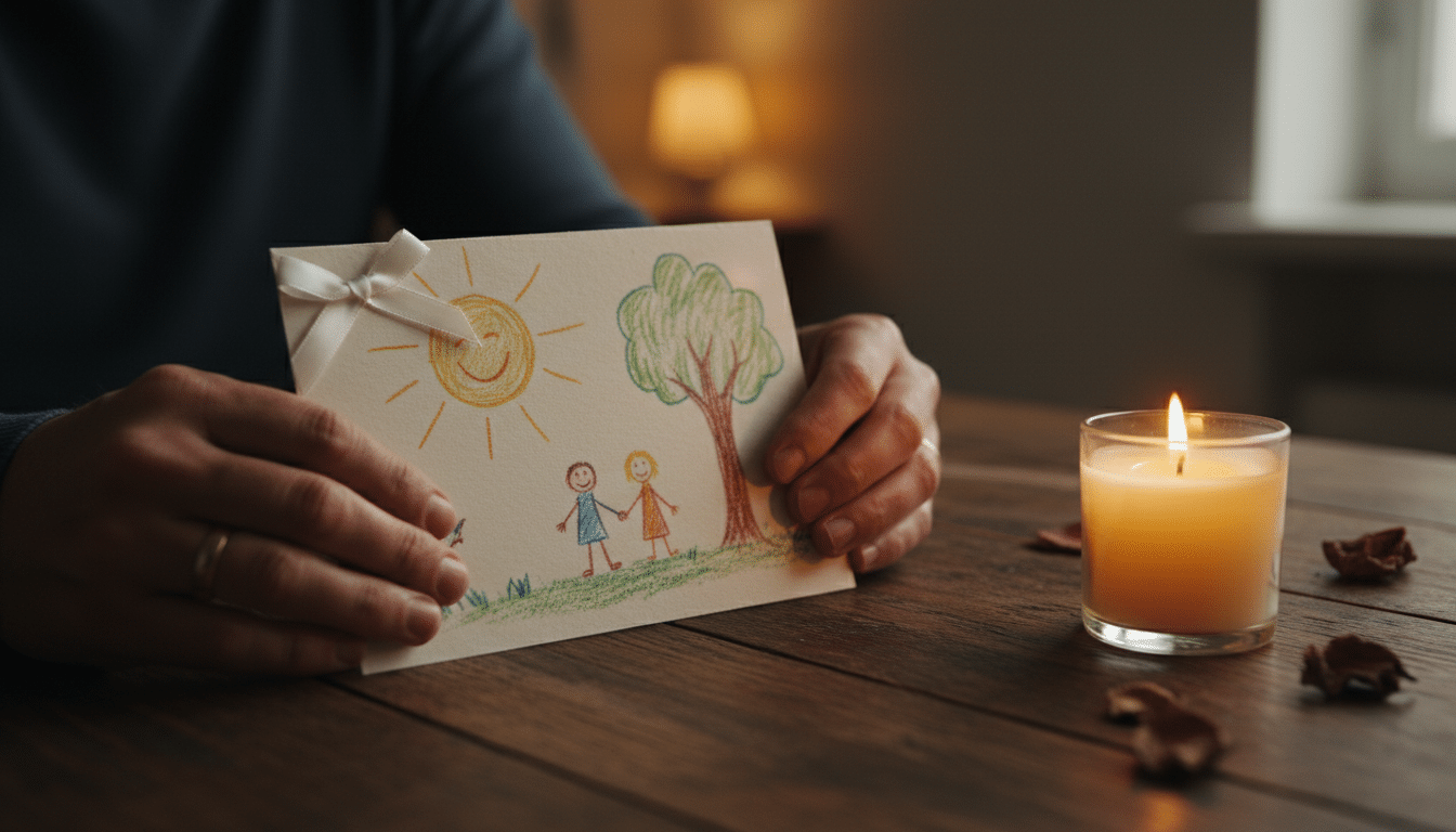Mains de parents tenant un hommage artisanal pour leur enfant
