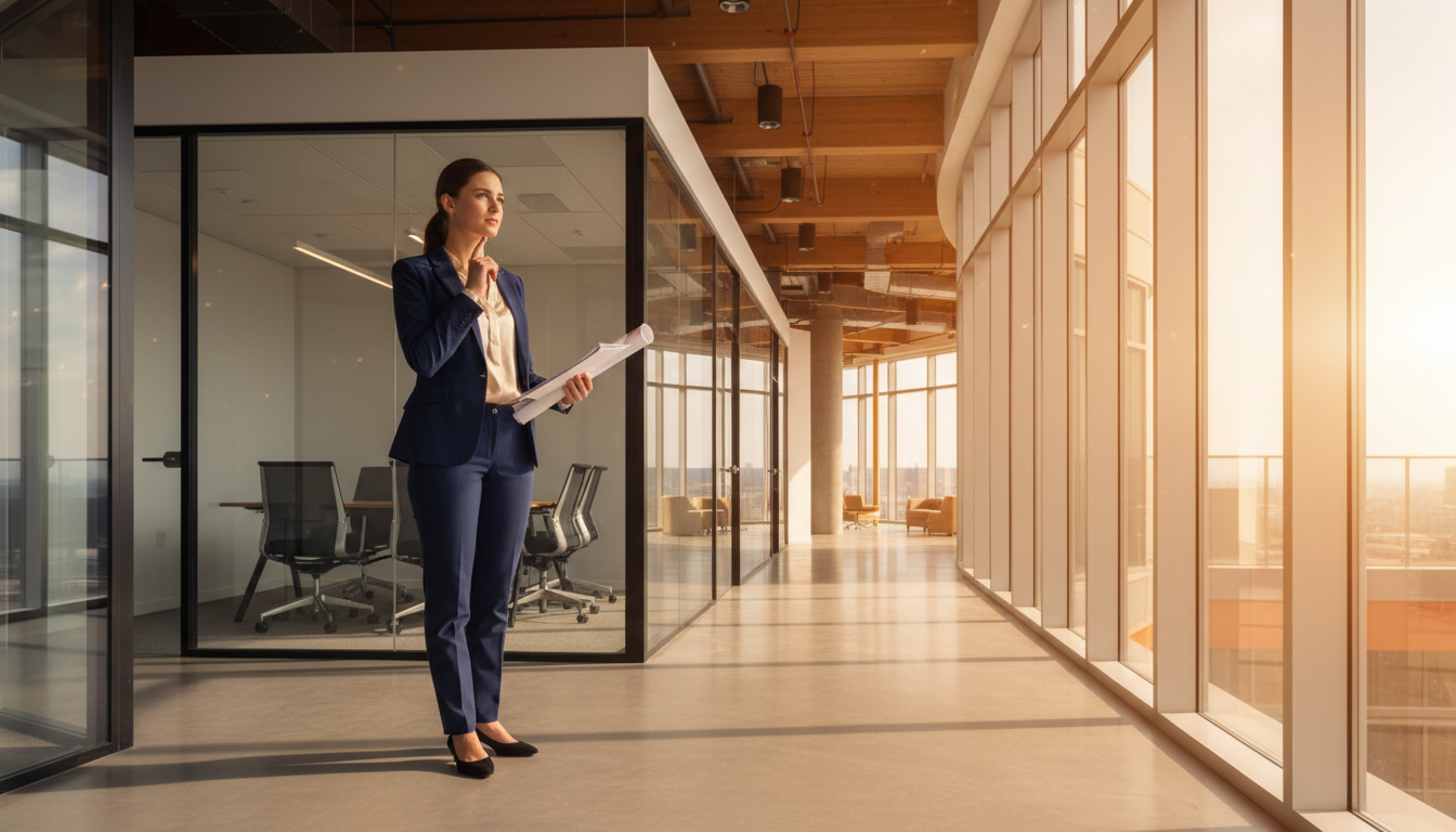 Professionnel à un carrefour dans un couloir de bureau