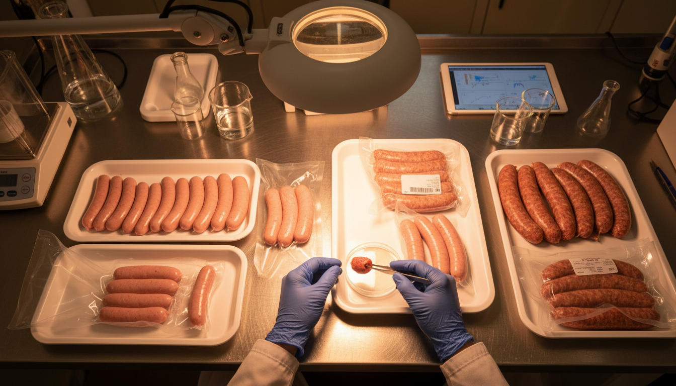 Analyse en laboratoire de saucisses chipolatas et Toulouse