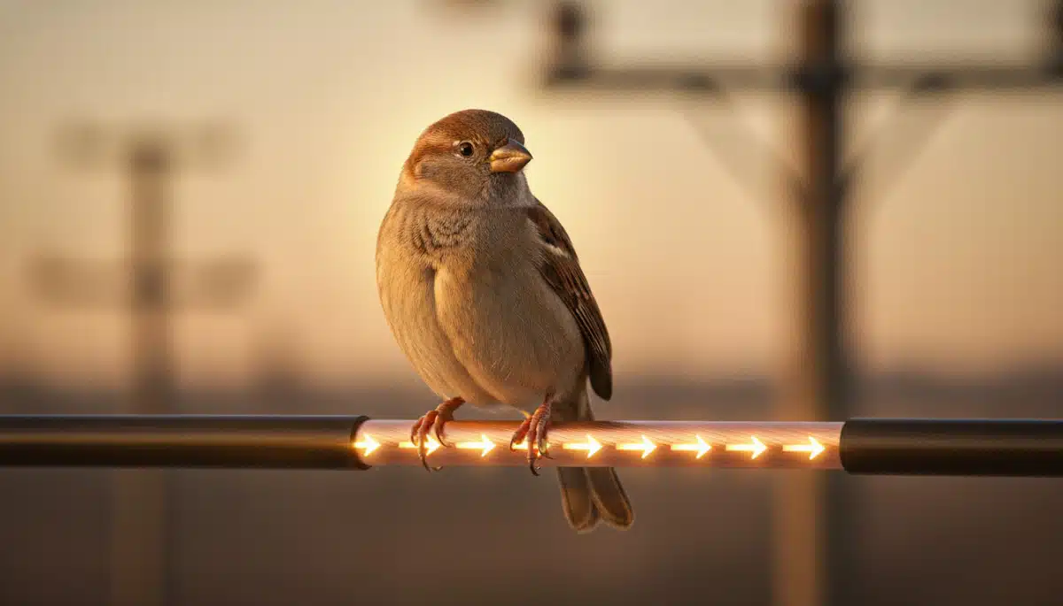 Schéma du courant électrique contournant un oiseau sur un câble