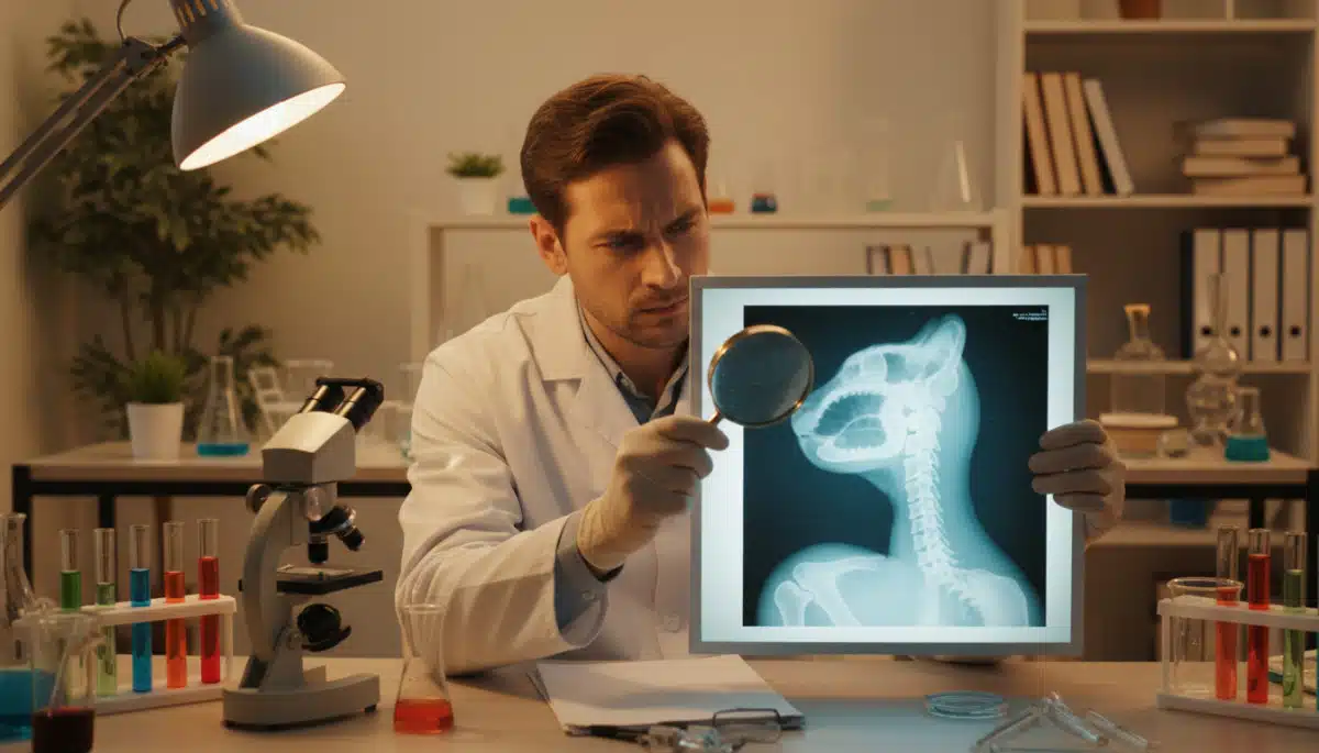 Scientifique analysant l'anatomie du larynx d'un chat