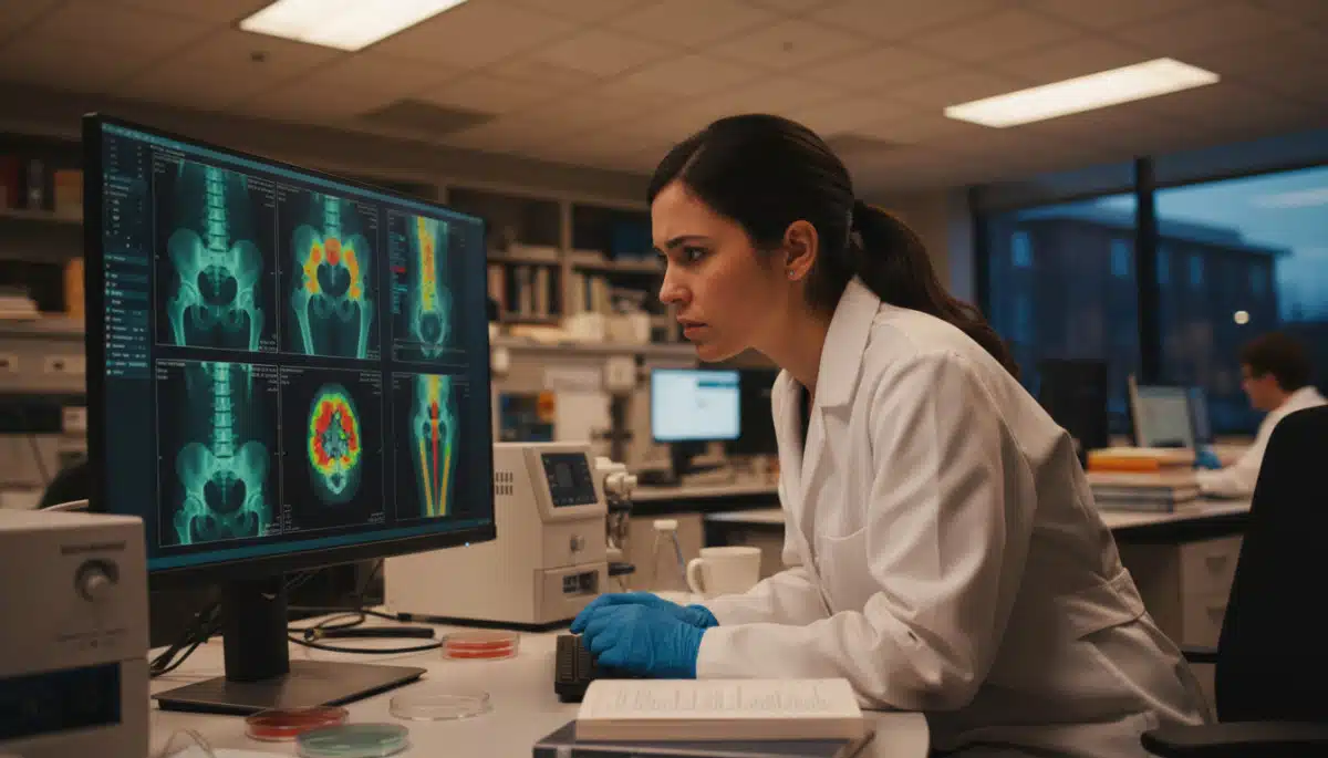 Scientifique analysant une radiographie osseuse en laboratoire