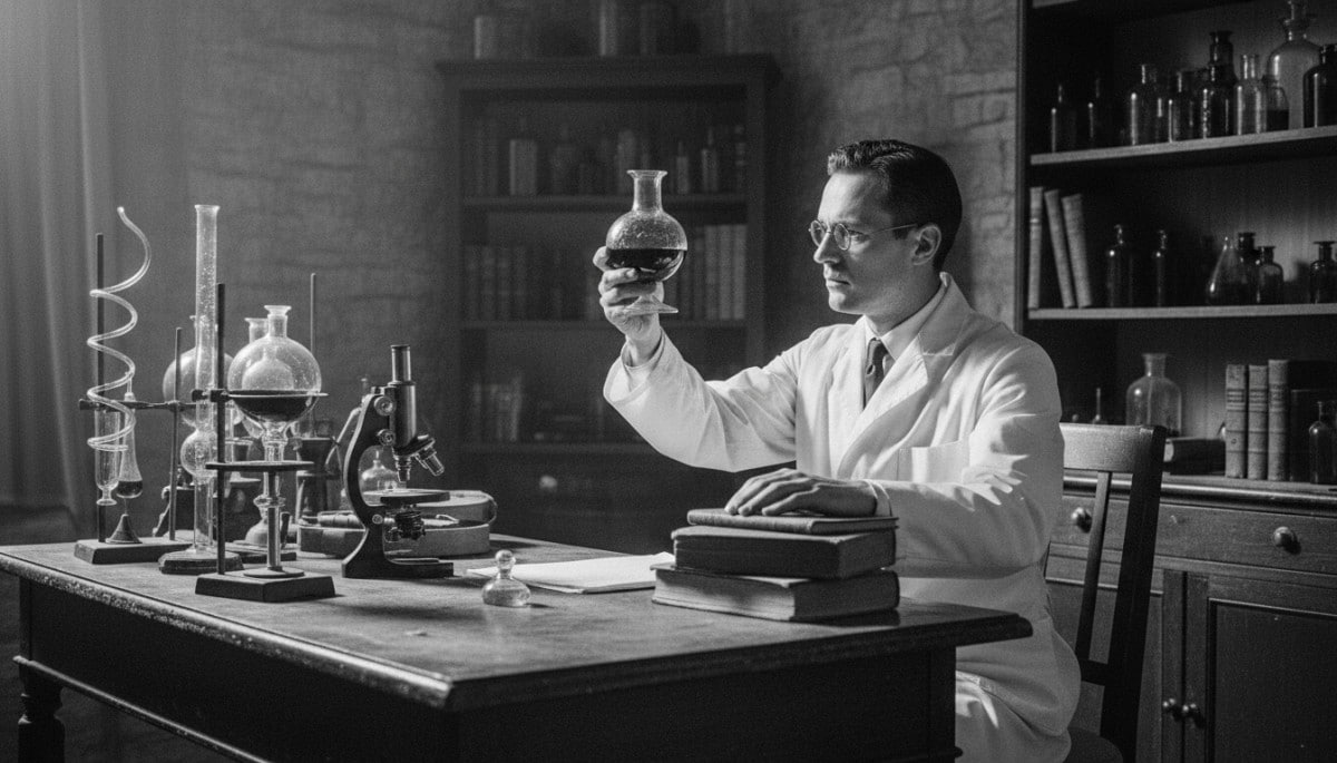 Scientifique années 1920 dans un laboratoire