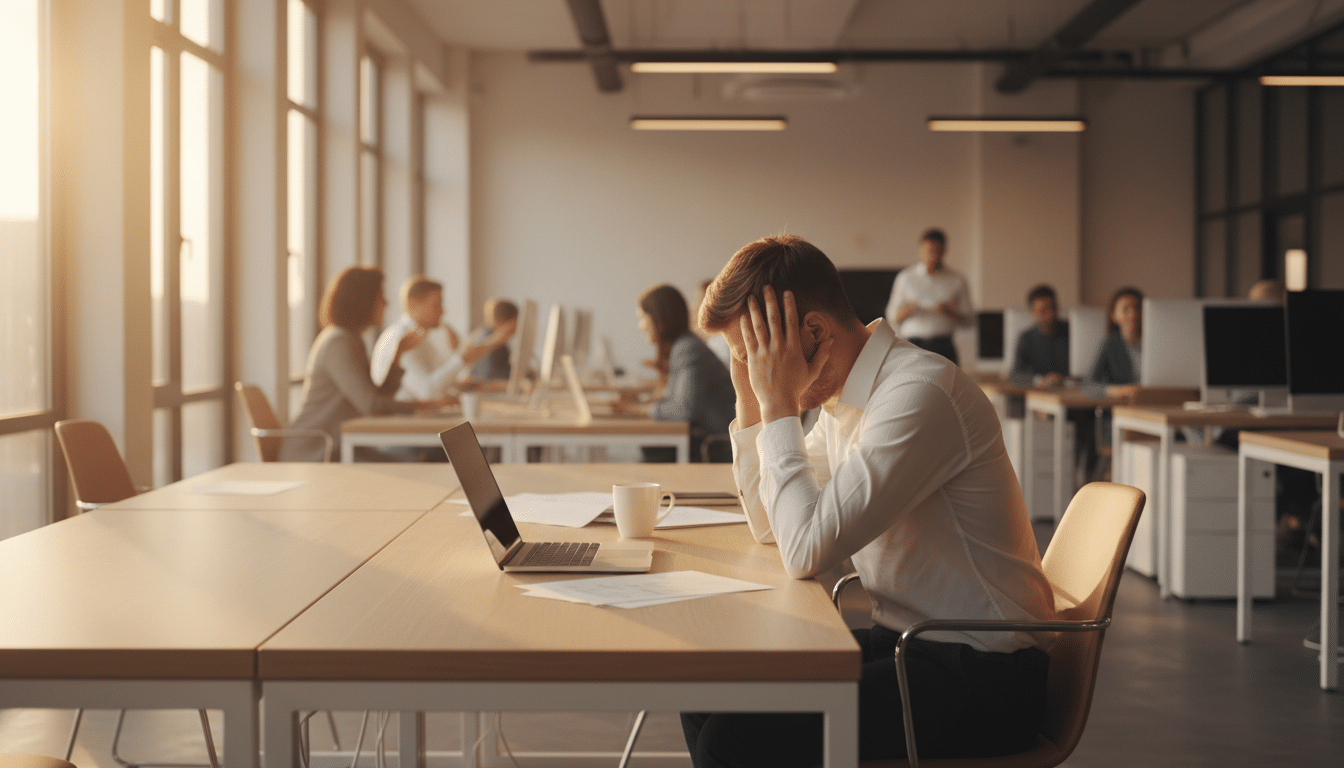 Personne stressée à son bureau en open space