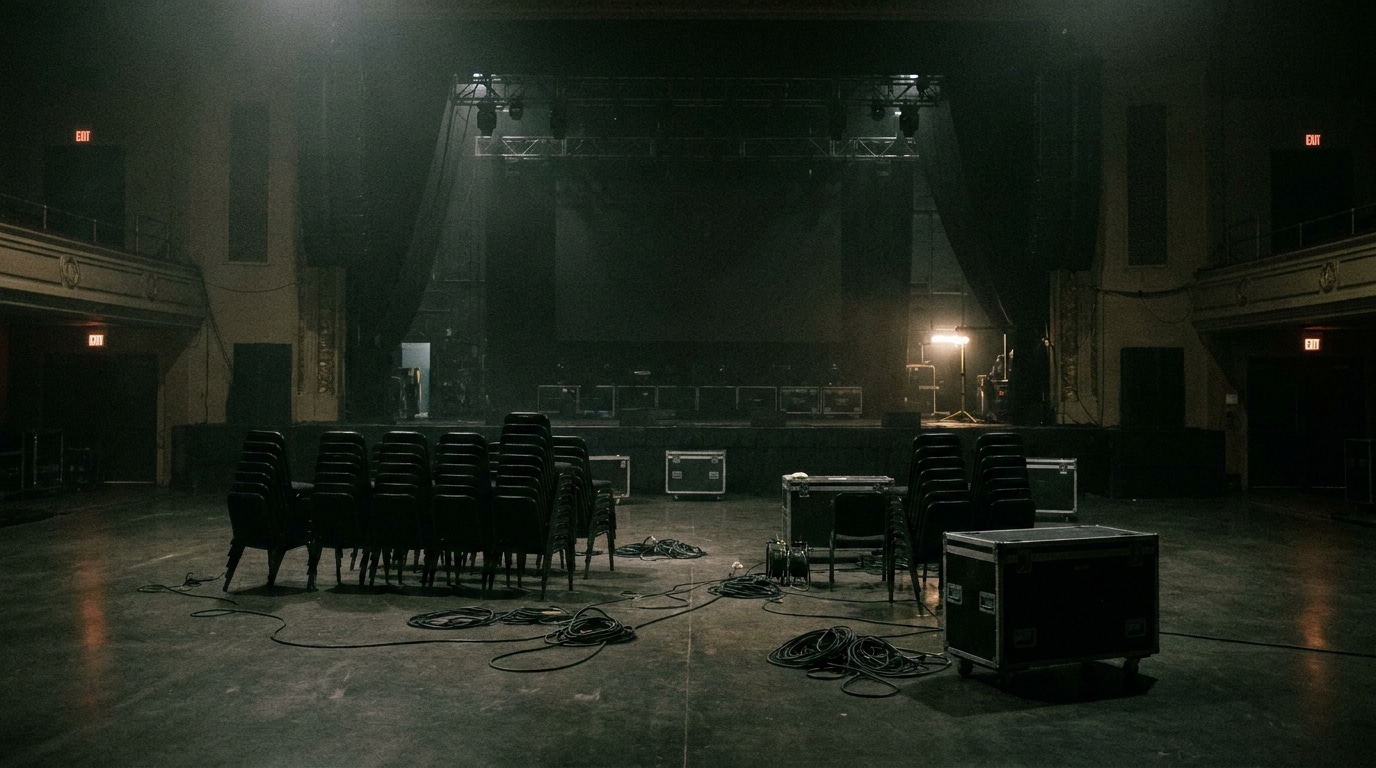 Scène de concert vide avec projecteurs éteints