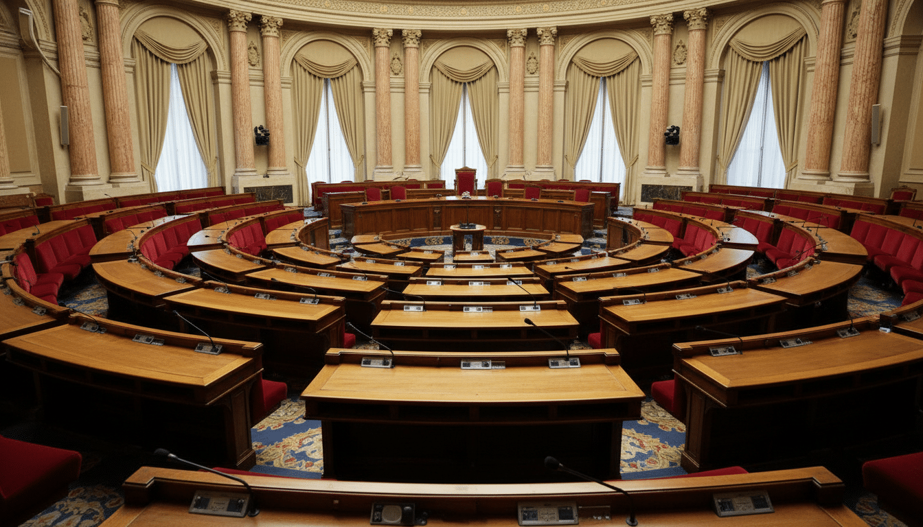 Salle d'audition parlementaire vide à l'Assemblée nationale
