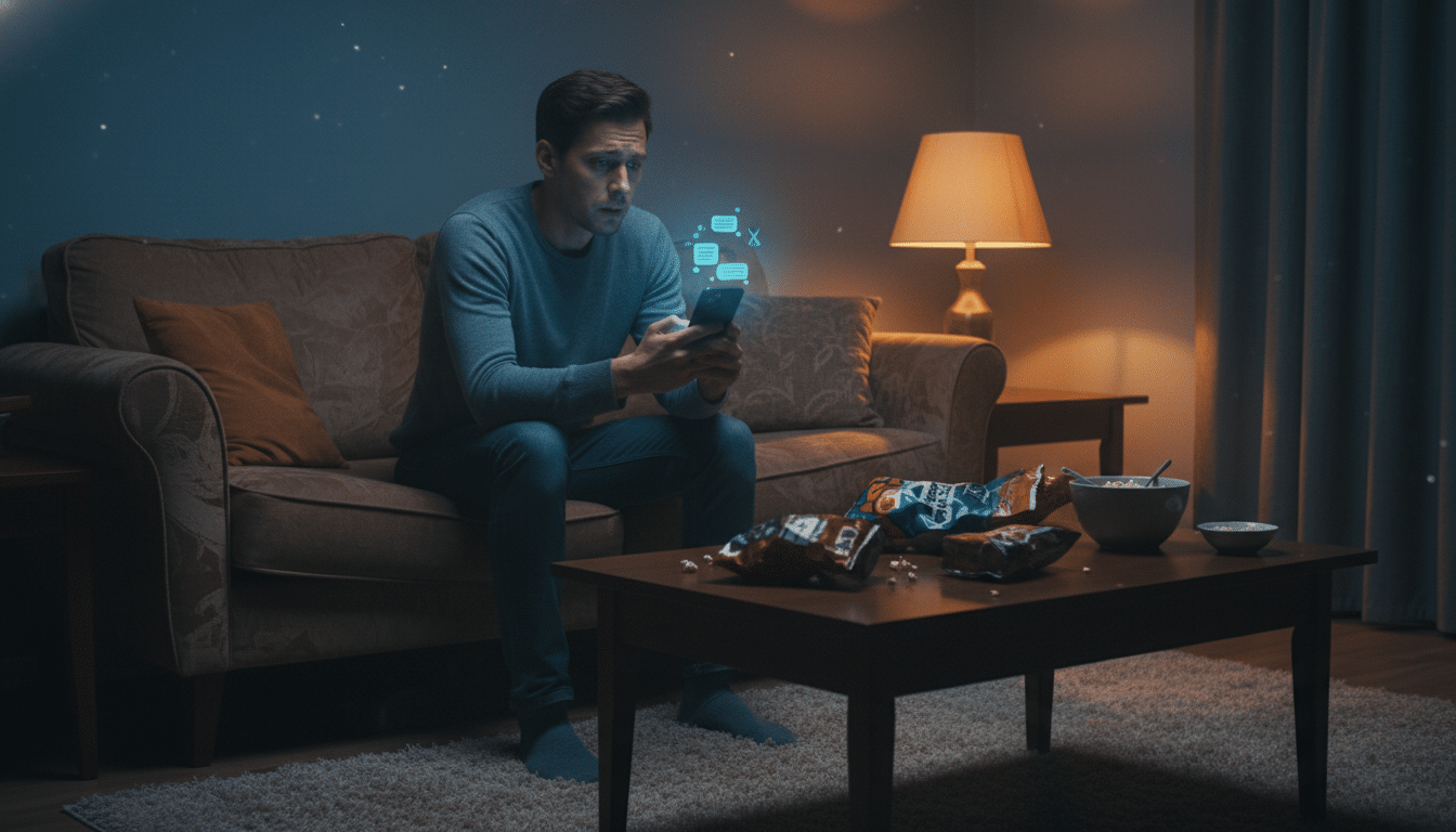 Personne seule consultant un chatbot IA sur son téléphone