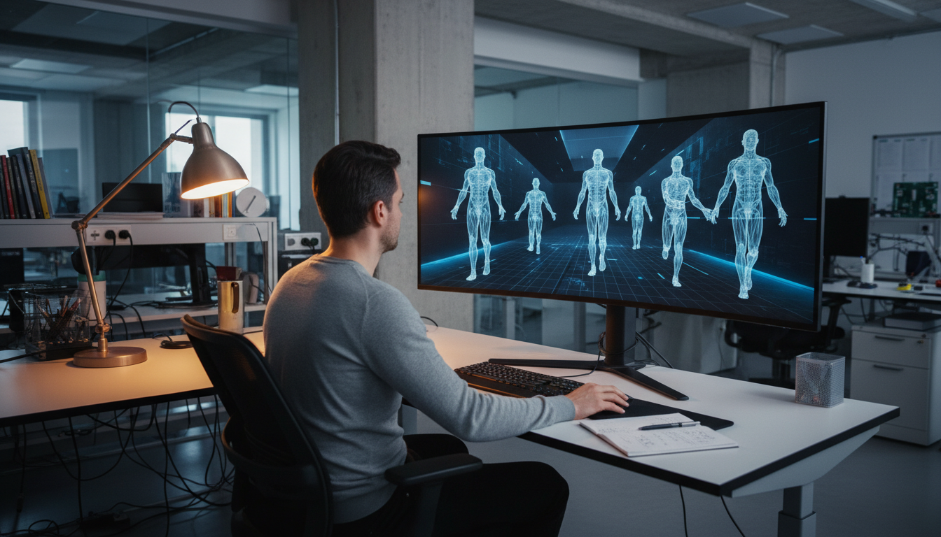 Silhouettes masculines générées par ordinateur sur écran