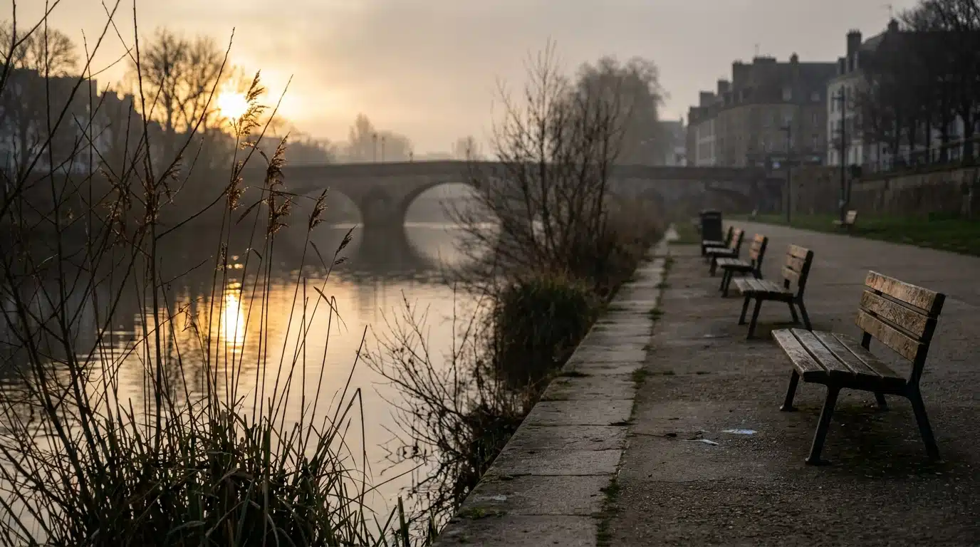 Berges calmes de la Vilaine à Rennes en fin d'après-midi