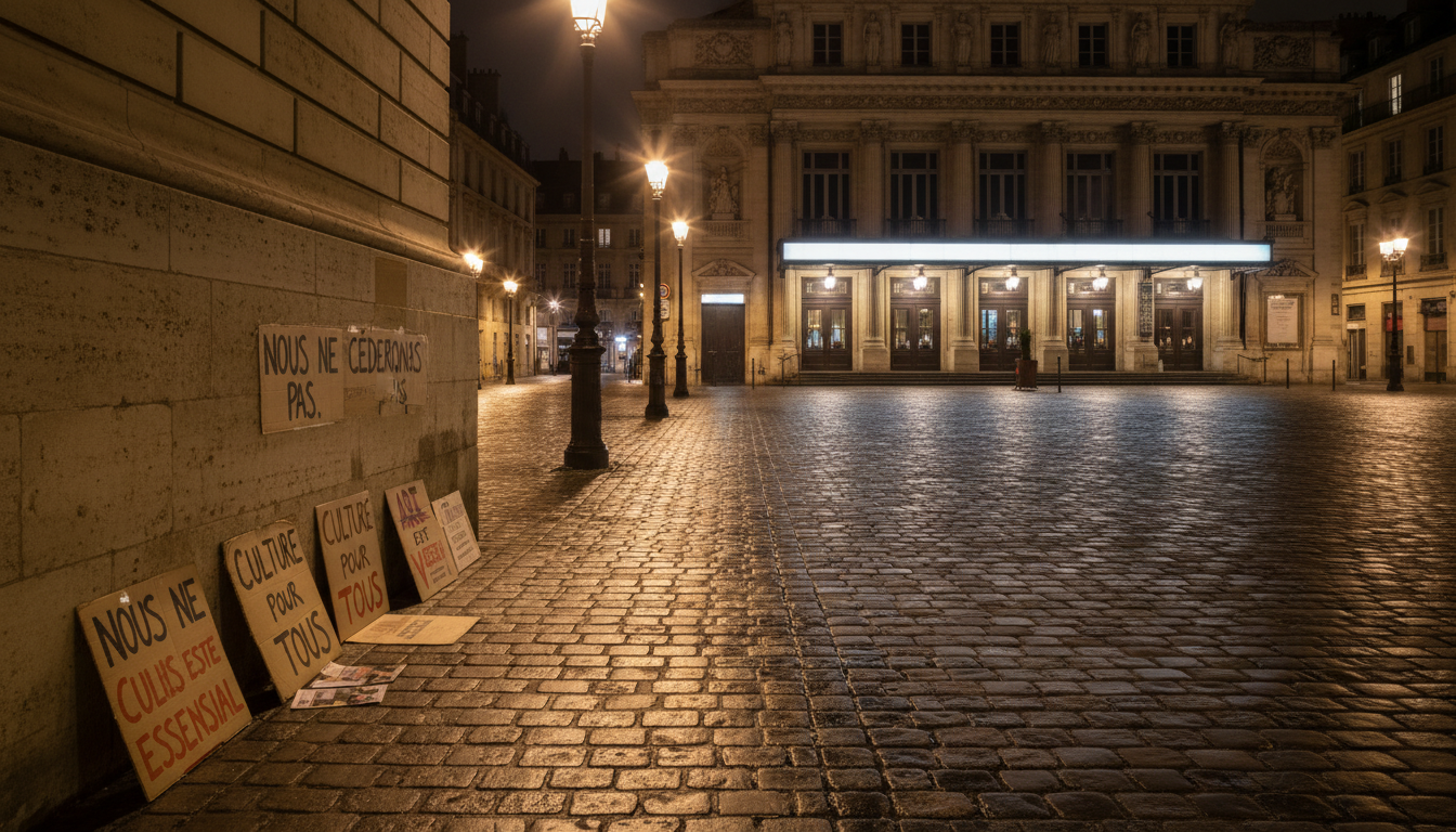 Manifestants devant un théâtre parisien le soir