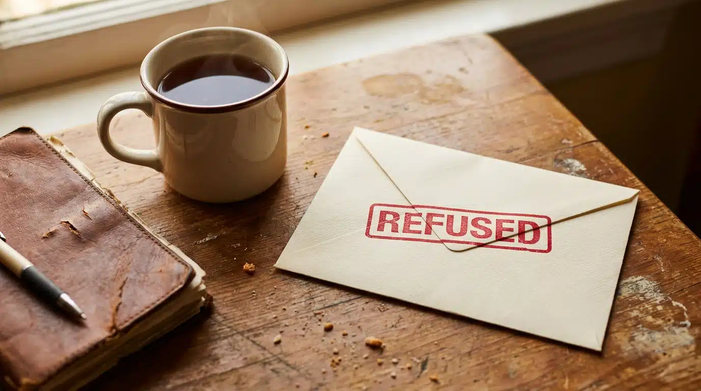 Lettre de refus médical sur une table de cuisine