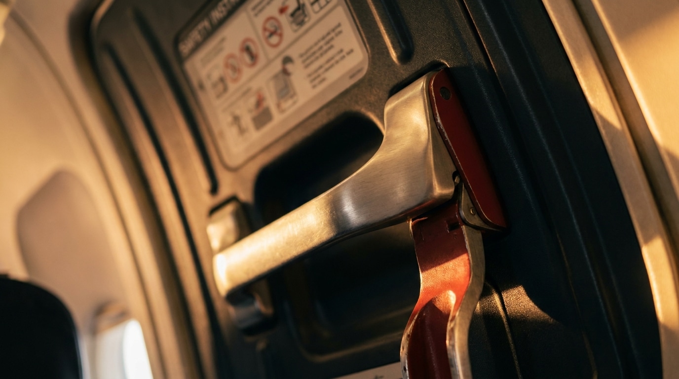 Poignée de porte de secours d'un avion en gros plan