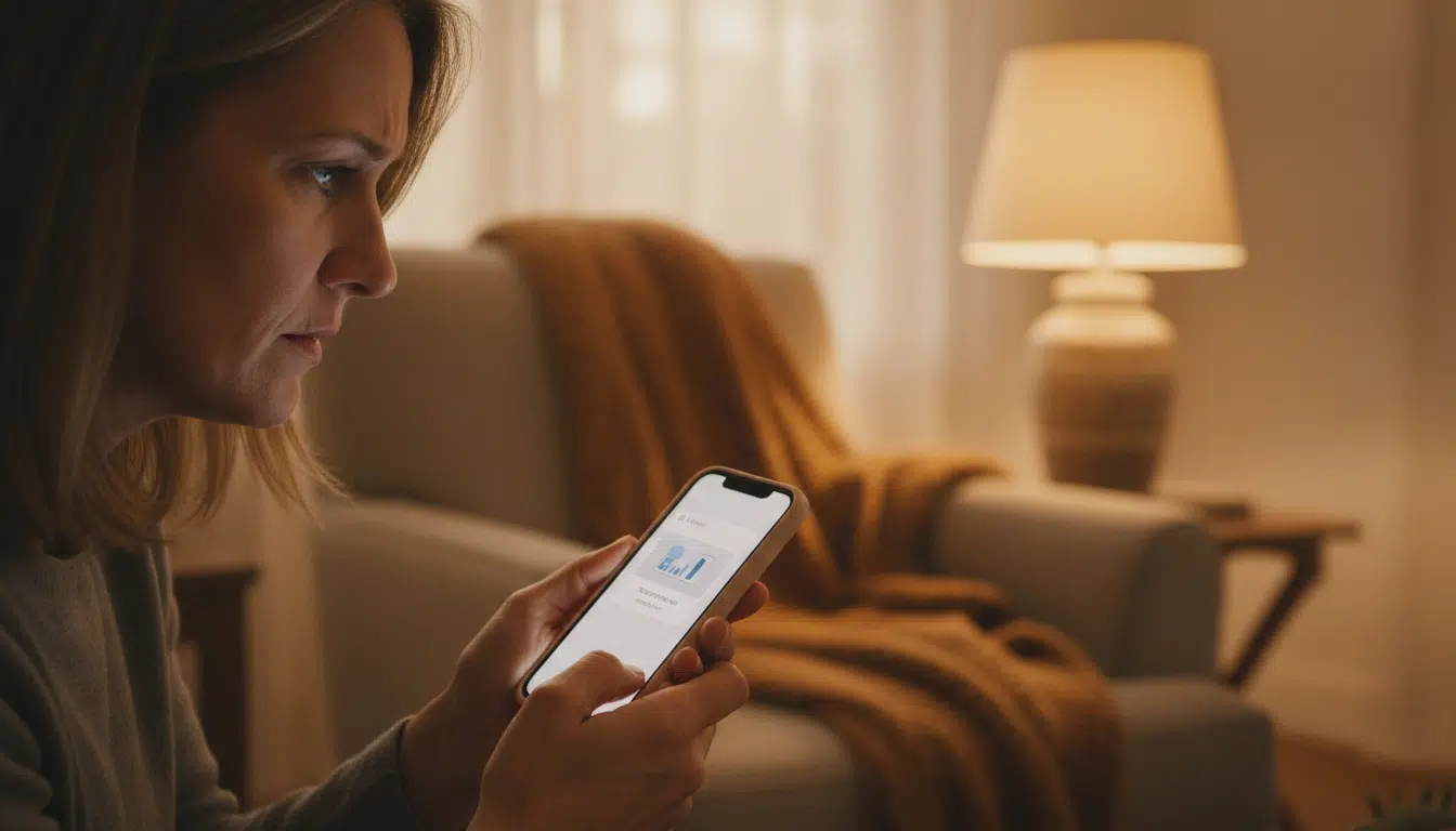 Personne inquiète regardant une alerte stockage sur iPhone