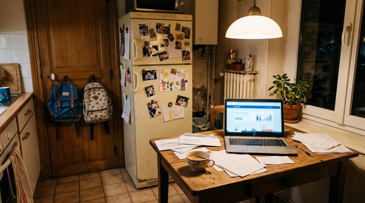 Table de cuisine avec factures et budget familial
