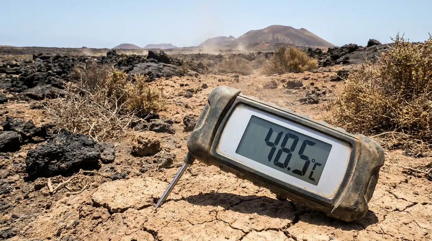 Thermomètre sous un soleil intense aux îles Canaries