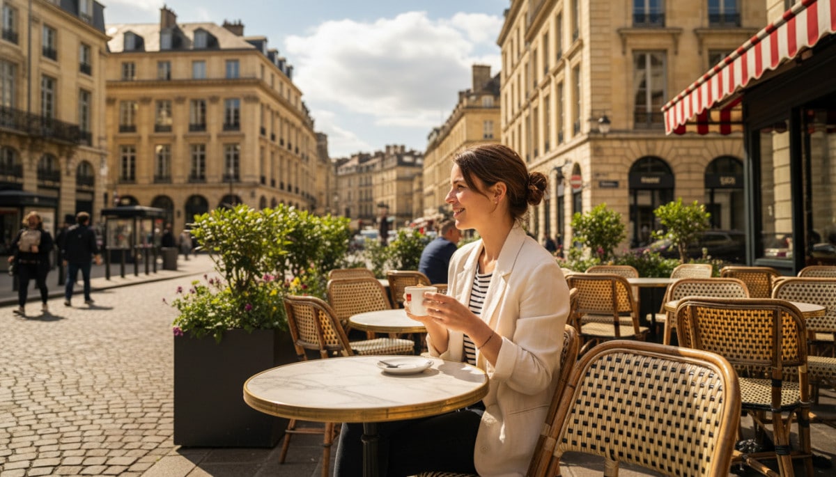 Terrasse café Bordeaux temps printanier ensoleillé