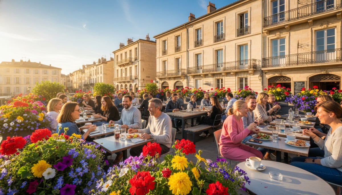 Terrasse ensoleillée à Montpellier journée printanière