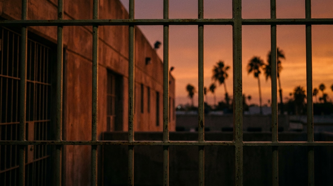 Barreaux d'une prison du comté de Lee en Floride au crépuscule