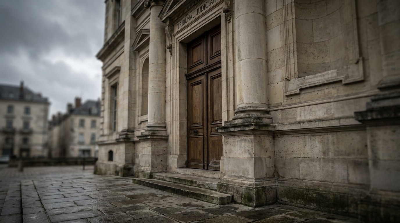 Façade d'un tribunal judiciaire français sous ciel couvert