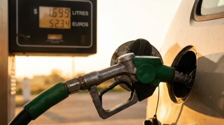 Pistolet de pompe à essence inséré dans un réservoir de voiture