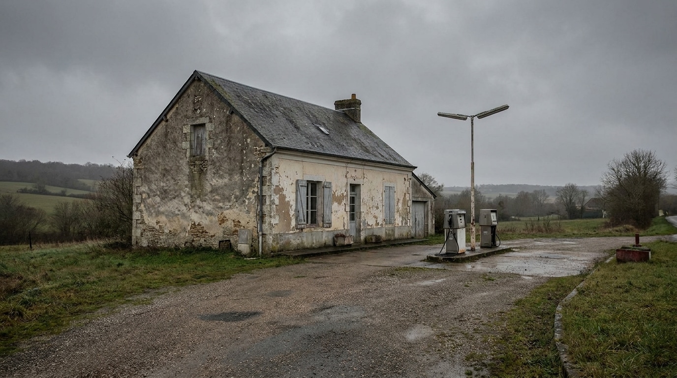 Petite station-service indépendante dans la campagne française