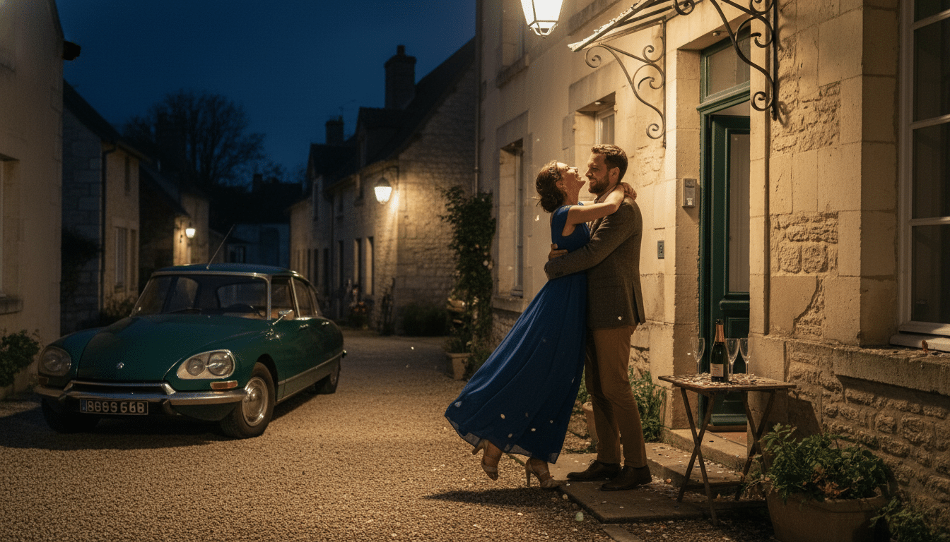 Couple heureux sur le pas de la porte après leur gain
