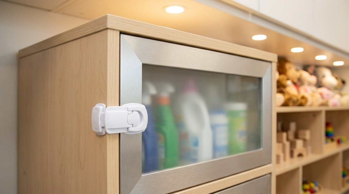 Armoire sécurisée avec verrou enfant dans une crèche