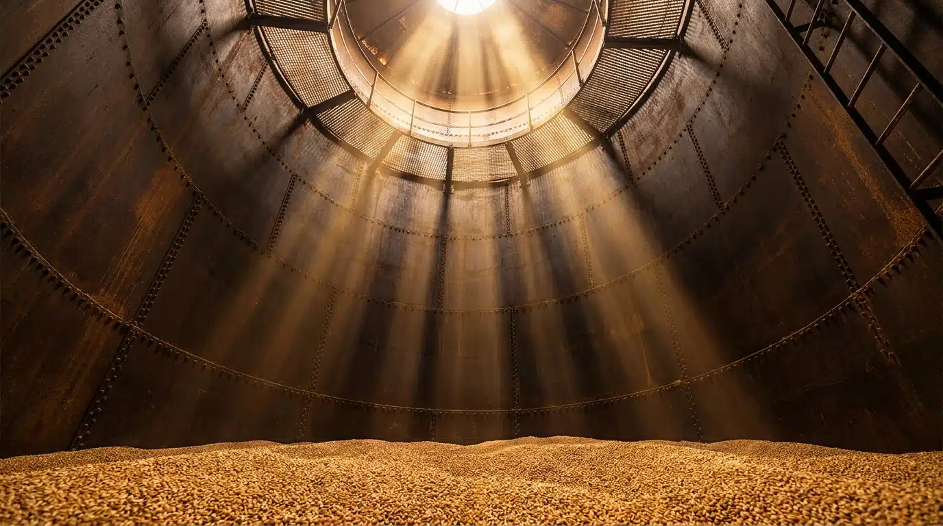 Intérieur profond d'un silo à grains vu du dessus