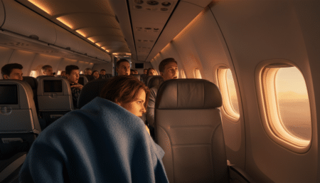 Intérieur de cabine d'avion avec sièges rangée F