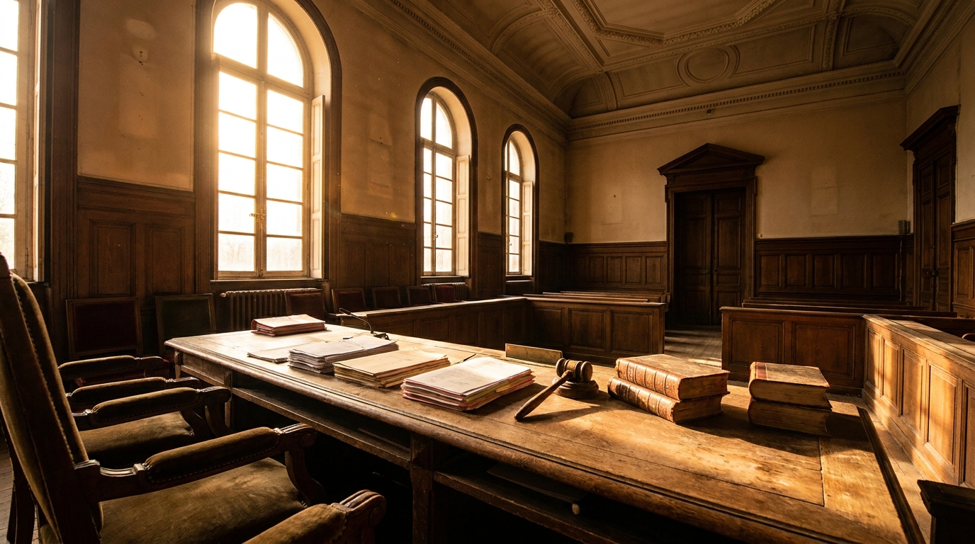 Banc de juge vide dans un tribunal français