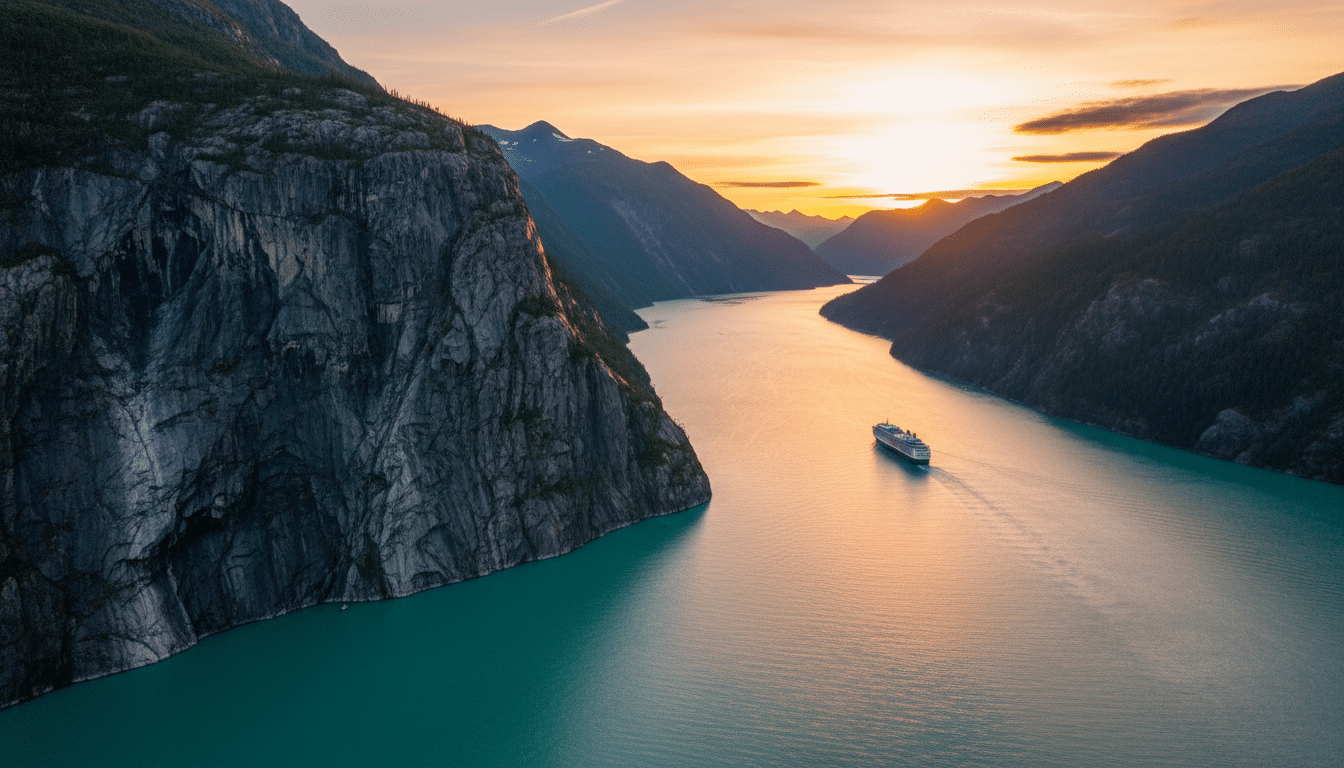 Fjord d'Alaska aux falaises dénudées après le méga-tsunami